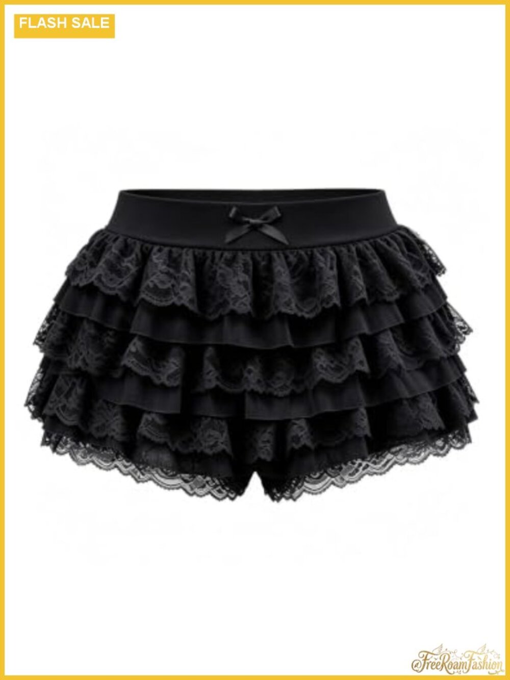 Lace Ruffle Mini Skirt Lolita Bloomers Pull On Elastic Waist